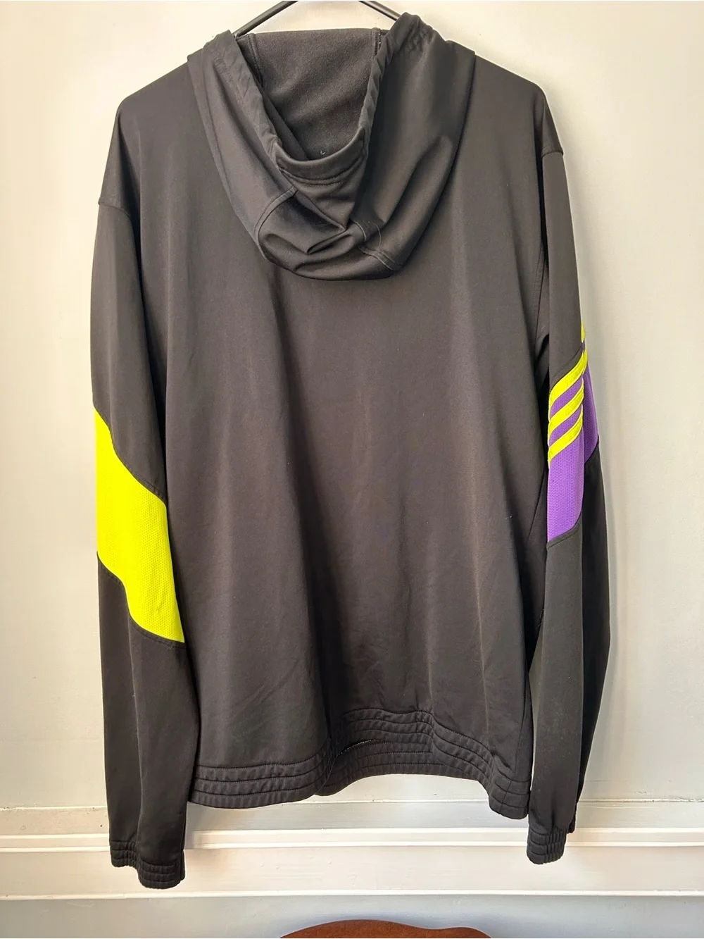 adidas Hoodie Mens Colorblock Black Purple Neon Yellow 1/4 Zip Pullover Athletic